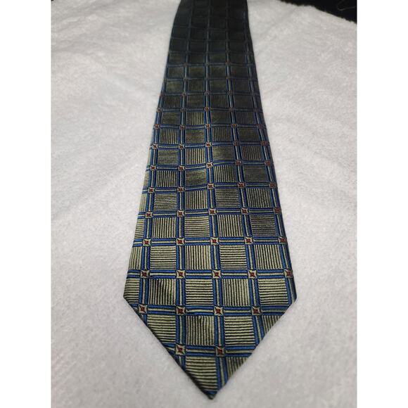 Jos. A. Bank green blue square geometric silk tie - Picture 2 of 6